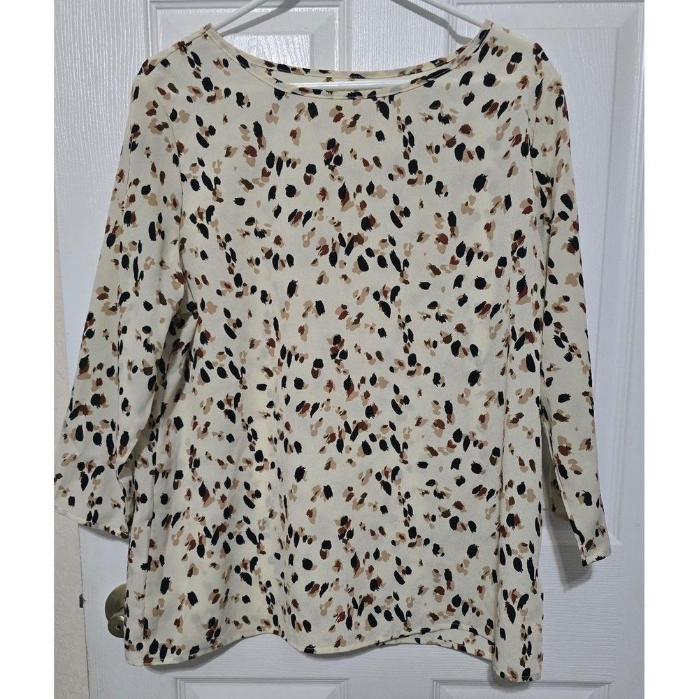 Emery Rose Cream Abstract Animal Print Blouse – 3/4 Sleeve Top Size XL